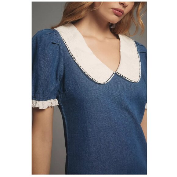 NWT Anthropologie Porridge Short-Sleeve Collared Slim Midi Dress XXS Small Flaw - Picture 3 of 14